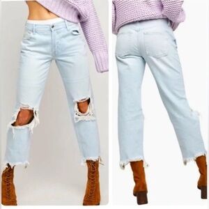 Free People Maggie Mid Rise Straight Leg Jeans Paradise Blue Size 26